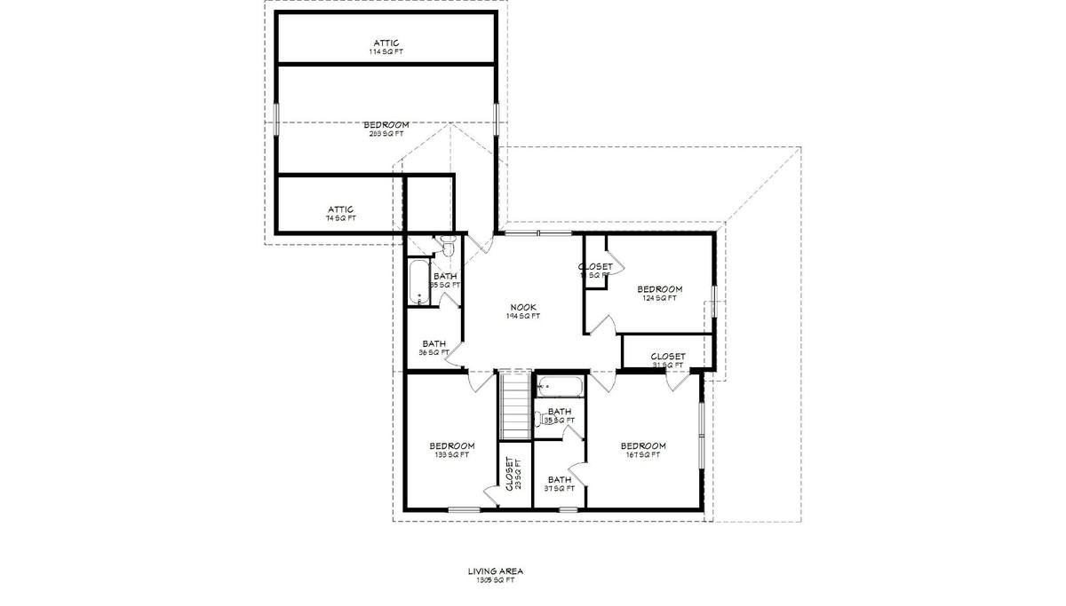 Existing second-floor plan before primary suite reconfiguration
