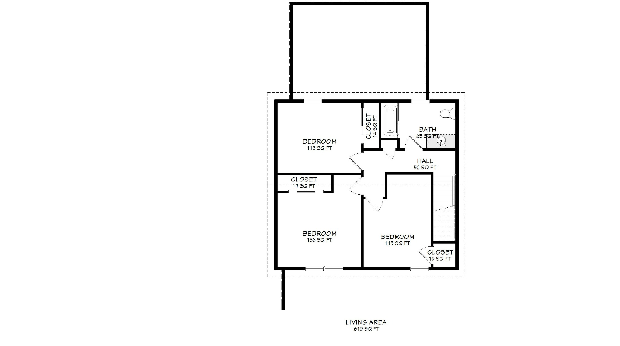 Existing second-floor plan before the primary suite addition