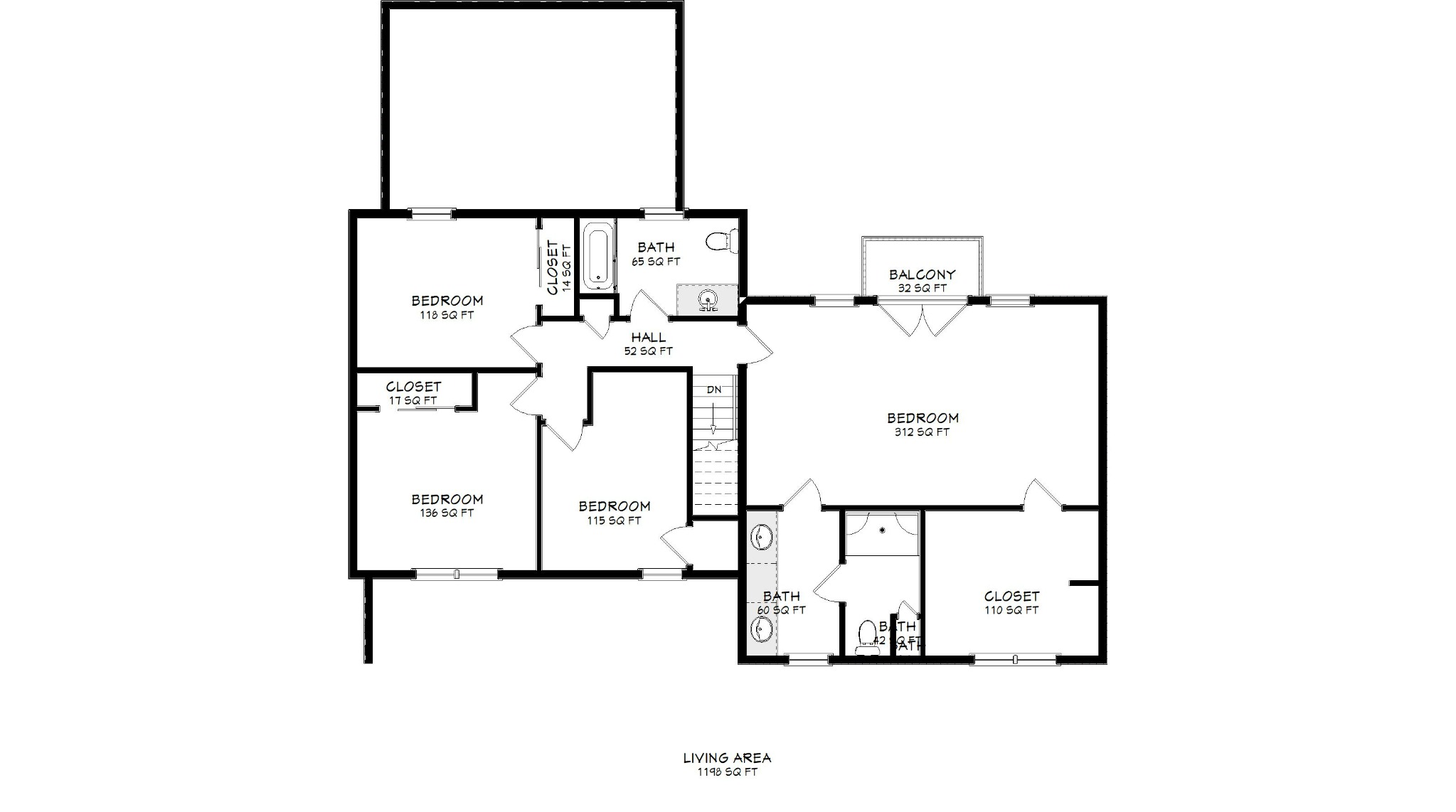 Proposed second-floor plan with new primary bedroom suite over garage