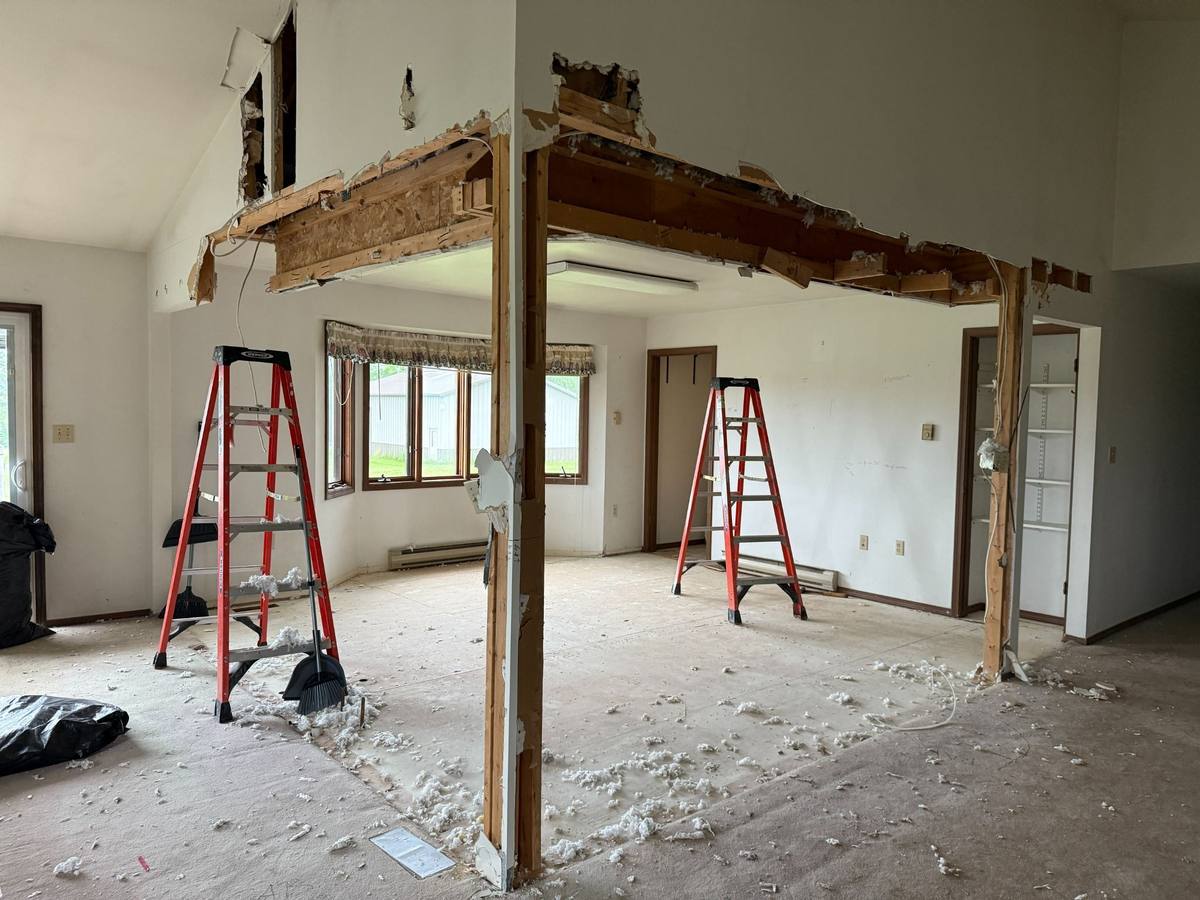 Opened interior walls during evaluation of the existing layout