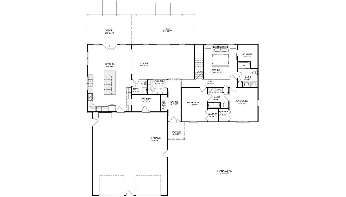 Proposed floor plan showing garage expansion, primary suite, and improved layout
